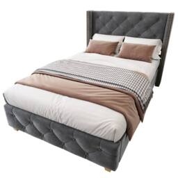 ModernLuxe Upholstered single bed with headboard & wooden legs in Grey - thumbnail 8