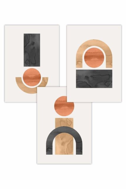 ARTZE Set of 3 Mid Century Graphical Shapes in Black & Yellow Art Posters - Size: W50 cm x H70 cm - image 1