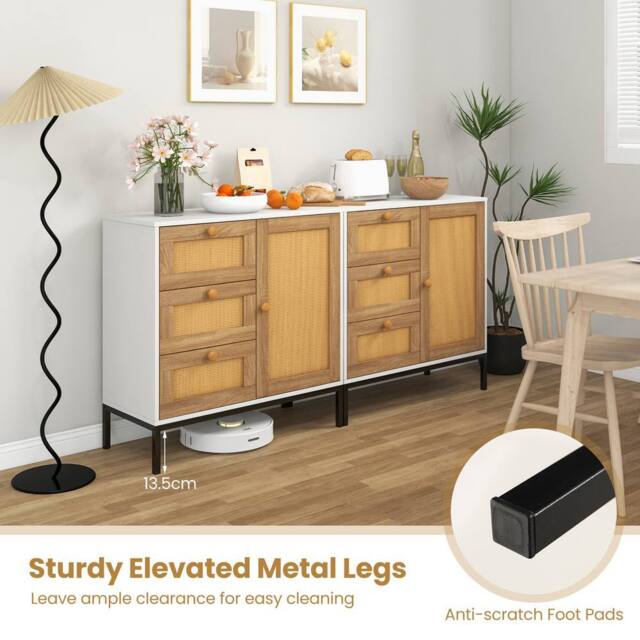 Gymax Rattan Sideboard Buffet Cabinet with 1 Door & 3 Drawers in White - image 1