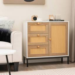 Gymax Rattan Sideboard Buffet Cabinet with 1 Door & 3 Drawers in White - thumbnail 6