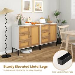 Gymax Rattan Sideboard Buffet Cabinet with 1 Door & 3 Drawers in White - thumbnail 1