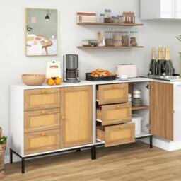 Gymax Rattan Sideboard Buffet Cabinet with 1 Door & 3 Drawers in White - thumbnail 9