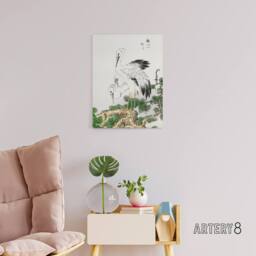 "Artery8 Stork & Pine Tree Japanese Canvas Wall Art Print Kashu - Size: W18"" x H24""" - thumbnail 3
