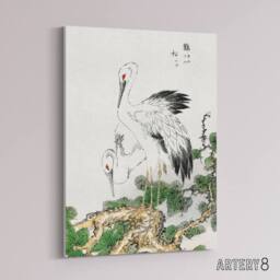"Artery8 Stork & Pine Tree Japanese Canvas Wall Art Print Kashu - Size: W18"" x H24""" - thumbnail 2