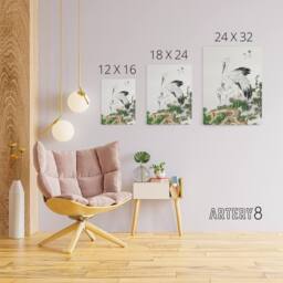 "Artery8 Stork & Pine Tree Japanese Canvas Wall Art Print Kashu - Size: W18"" x H24""" - thumbnail 4