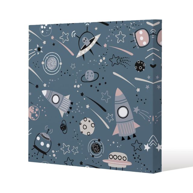 Benjamin Tate Design Spaceships & planets with stars (Canvas Print) / 90 x 90 x 4cm in Natural - Size: 90 x 90 x 4 cm - image 1