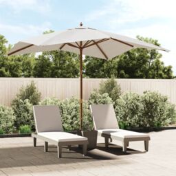 Berkfield Home Garden Parasol with Wooden Pole Sand 300x300x273 cm in White - Size: 300 x 300 x 273 cm - thumbnail 1