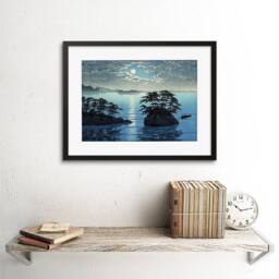 "Artery8 Nature Landscape Japan Futago Island Kawase Hasui Moon Framed Art in Blue - Size: W12"" x H16""" - thumbnail 2
