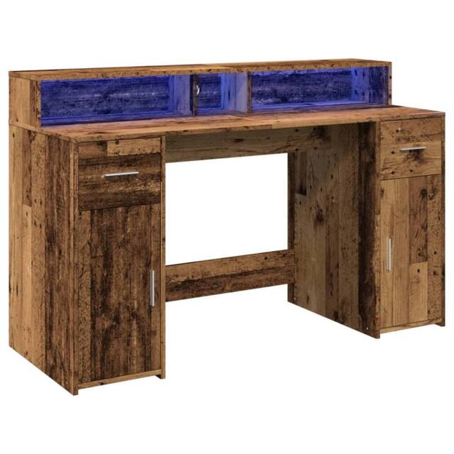 Berkfield Home Soft Desk with LED Lights Old Wood 140x55x91 cm Engineered Wood in Brown - Size: 140 x 55 x 91 cm - image 1