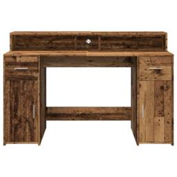 Berkfield Home Soft Desk with LED Lights Old Wood 140x55x91 cm Engineered Wood in Brown - Size: 140 x 55 x 91 cm - thumbnail 6