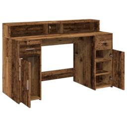 Berkfield Home Soft Desk with LED Lights Old Wood 140x55x91 cm Engineered Wood in Brown - Size: 140 x 55 x 91 cm - thumbnail 9
