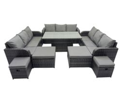 Fimous Rattan Garden Furniture Dining Set 13-seater with 4 Footstools in Dark Grey - thumbnail 1