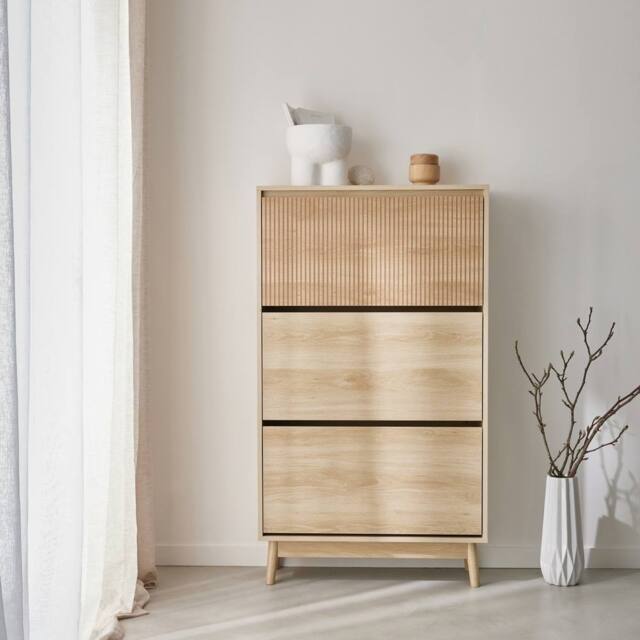 sweeek Wood 3-door shoe cabinet in Beige - image 1