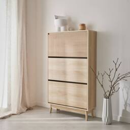 sweeek Wood 3-door shoe cabinet in Beige - thumbnail 4