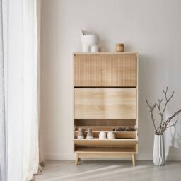 sweeek Wood 3-door shoe cabinet in Beige - thumbnail 5