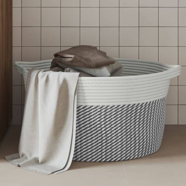 Berkfield Home Storage Basket Grey & White √ò40x25 cm Cotton - Size: 40x25 cm - image 1