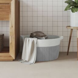 Berkfield Home Storage Basket Grey & White √ò40x25 cm Cotton - Size: 40x25 cm - thumbnail 3