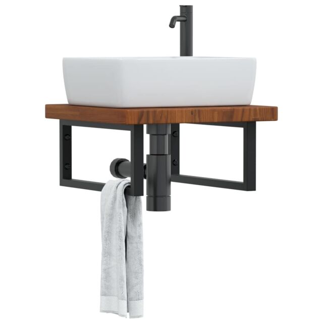 Berkfield Home Basin Shelf Wall Mounted Steel & Solid Wood Oak in Brown - image 1