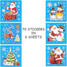 Shatchi 3D Christmas Window Stickers Colourful - 6 Assorted Sheets Christmas Glass Snowflakes Sticker Christmas Scene, PVC - thumbnail 4