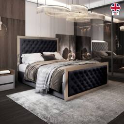 Casani Launceston Upholstered Soft Velvet Black Metal Designer Bed Frame - Size: Small Double - thumbnail 5