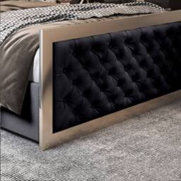 Casani Launceston Upholstered Soft Velvet Black Metal Designer Bed Frame - Size: Small Double - thumbnail 7