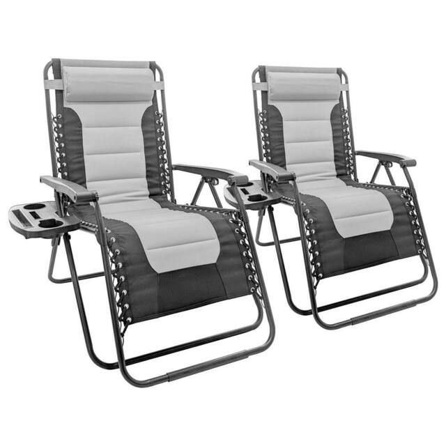 Harbour Housewares 2 Piece Padded Zero Gravity Chair Set in Grey - image 1