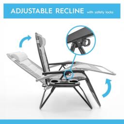 Harbour Housewares 2 Piece Padded Zero Gravity Chair Set in Grey - thumbnail 4