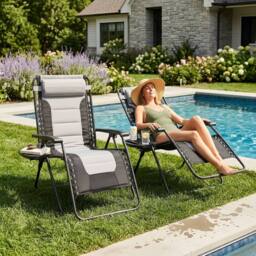 Harbour Housewares 2 Piece Padded Zero Gravity Chair Set in Grey - thumbnail 2