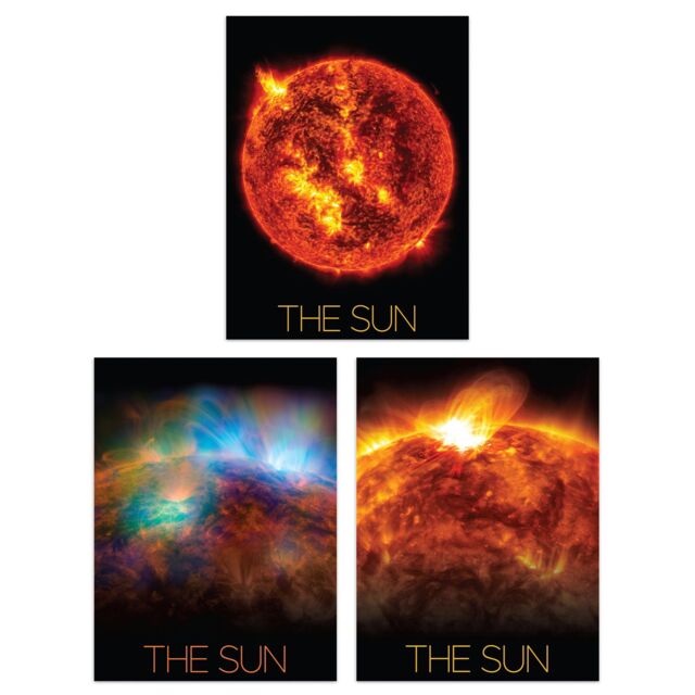 Artery8 Wall Art Print Pack of 3 NASA Our Solar System The Sun Star Solar Flares & X-Ray Image Large Poster Set - image 1