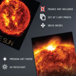 Artery8 Wall Art Print Pack of 3 NASA Our Solar System The Sun Star Solar Flares & X-Ray Image Large Poster Set - thumbnail 2