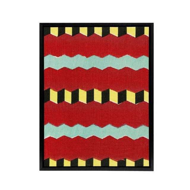 "Artery8 Shima Zig Zag Textile Patterns Framed Canvas Wall Art Print Furuya Korin in Red - Size: W12"" x H16""" - image 1