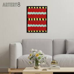"Artery8 Shima Zig Zag Textile Patterns Framed Canvas Wall Art Print Furuya Korin in Red - Size: W12"" x H16""" - thumbnail 3