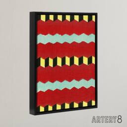 "Artery8 Shima Zig Zag Textile Patterns Framed Canvas Wall Art Print Furuya Korin in Red - Size: W12"" x H16""" - thumbnail 2