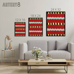"Artery8 Shima Zig Zag Textile Patterns Framed Canvas Wall Art Print Furuya Korin in Red - Size: W12"" x H16""" - thumbnail 4