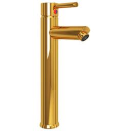 Berkfield Home Durable Bathroom Sink with Tap & Push Drain Frosted Tempered Glass in Gold