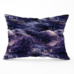 Warren Reed - Designer Snowy Christmas Village On A Starry Night Cushions in Blue - Size: 60 cm x 60 cm - thumbnail 1