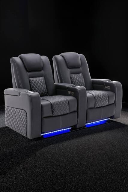 More4Homes Broadway 2 Seater Cinema Electric Recliner Chair USB Charging LED Base in Black - image 1