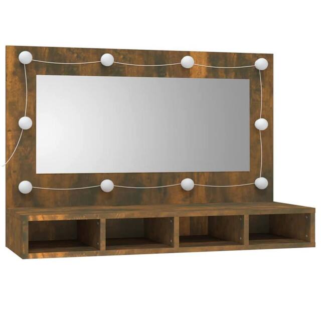 Berkfield Home Mirror Cabinet with LED Smoked Oak 90x31.5x62 cm in Brown - image 1