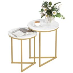 HOMCOM Nesting Coffee Table Set of 2 with Metal Frame, Gold Tone - thumbnail 2