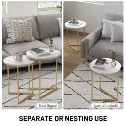 HOMCOM Nesting Coffee Table Set of 2 with Metal Frame, Gold Tone - thumbnail 4