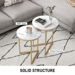 HOMCOM Nesting Coffee Table Set of 2 with Metal Frame, Gold Tone - thumbnail 6
