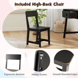 Gymax Desk & Chair Set Wooden Study Desk Set With Drawer & Chair in Black - thumbnail 9