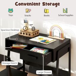 Gymax Desk & Chair Set Wooden Study Desk Set With Drawer & Chair in Black - thumbnail 7