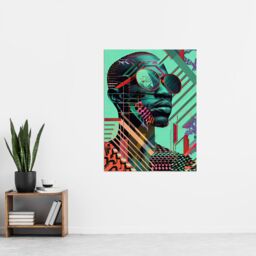 "Artery8 Futuristic African Man Shades Portrait Teal Bold Wall Art Print in Green - Size: W24"" x H32""" - thumbnail 4