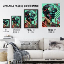 "Artery8 Futuristic African Man Shades Portrait Teal Bold Wall Art Print in Green - Size: W24"" x H32""" - thumbnail 3