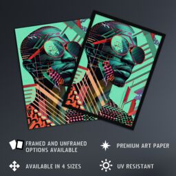"Artery8 Futuristic African Man Shades Portrait Teal Bold Wall Art Print in Green - Size: W24"" x H32""" - thumbnail 2