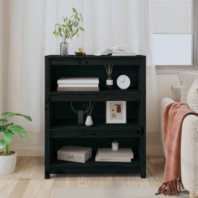 Berkfield Home Beautiful Book Cabinet Black 80x35x97 cm Solid Wood Pine - Size: 80 x 35 x 97 cm - image 1