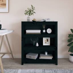Berkfield Home Beautiful Book Cabinet Black 80x35x97 cm Solid Wood Pine - Size: 80 x 35 x 97 cm - thumbnail 2