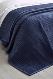 Catherine Lansfield 'Velvet Pinsonic' Quilted Bedspread in Navy - thumbnail 1