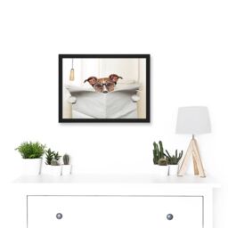 Artery8 Jack Russell Dog Toilet Reading Newspaper Photo Mock Up A4 Artwork Framed Wall Art Print in Black - thumbnail 2